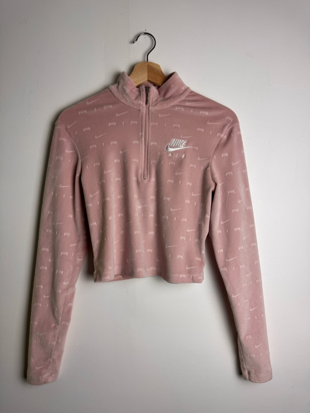 Nike Dusty Pink Quarter-Zip Cropped Fleece Pullover